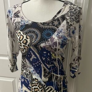 Style & Co. Blue & Black Patterned Long Sleeve Top/Shirt/Blouse